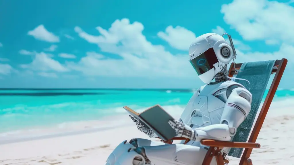 Digital Tranquility: Robot's Beach Getaway