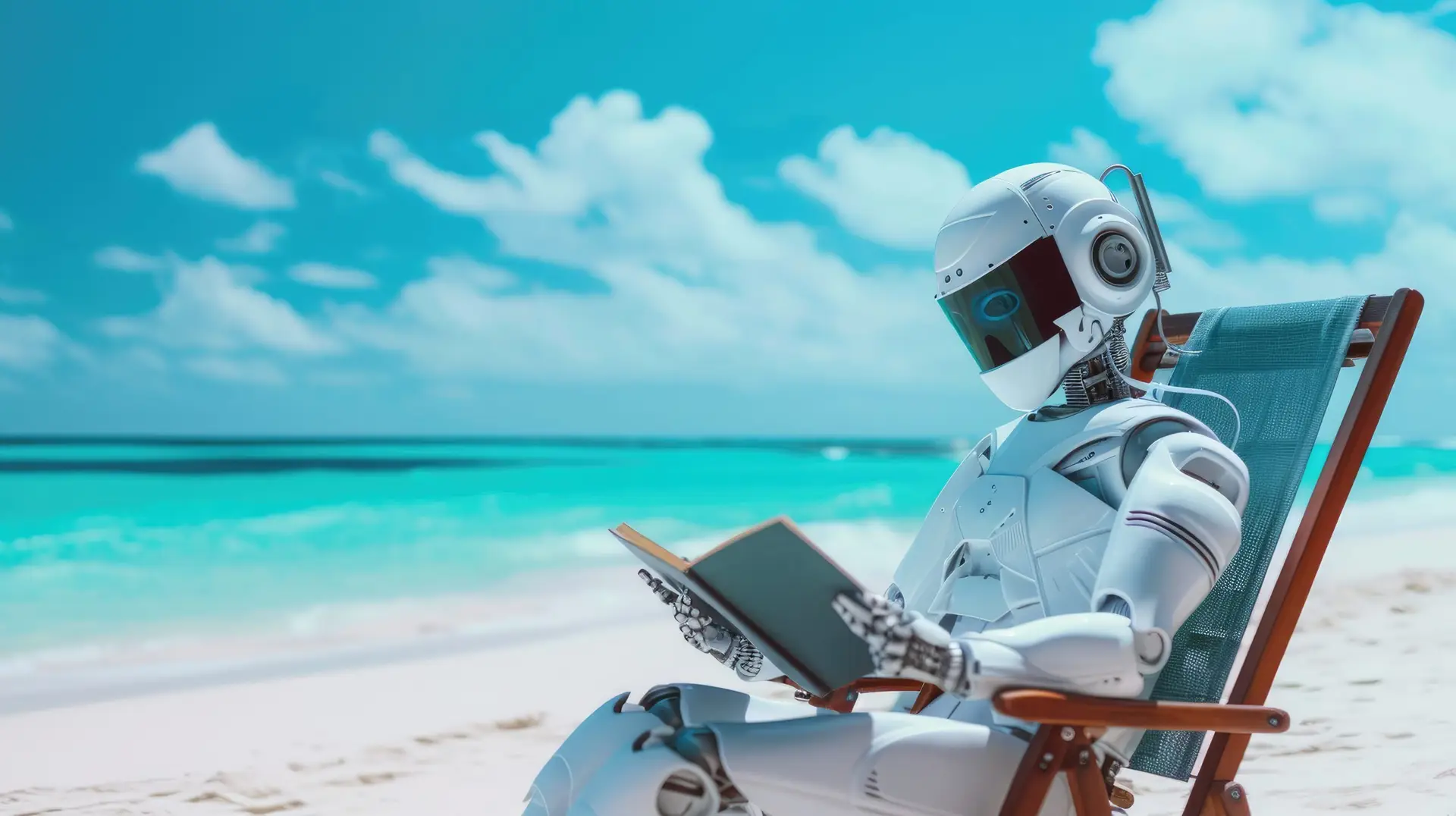 Digital Tranquility: Robot's Beach Getaway