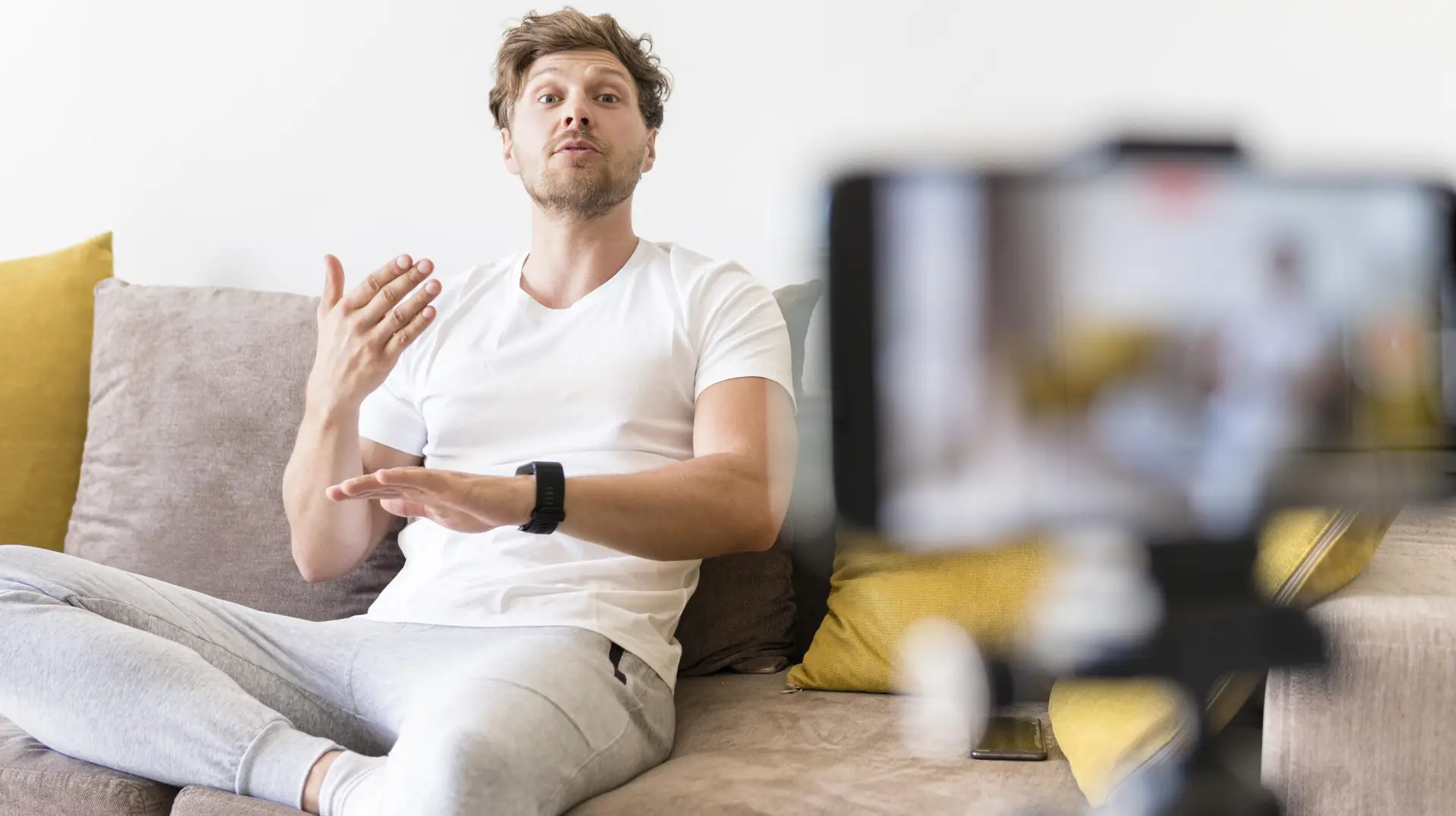 Man recording himself for youtube