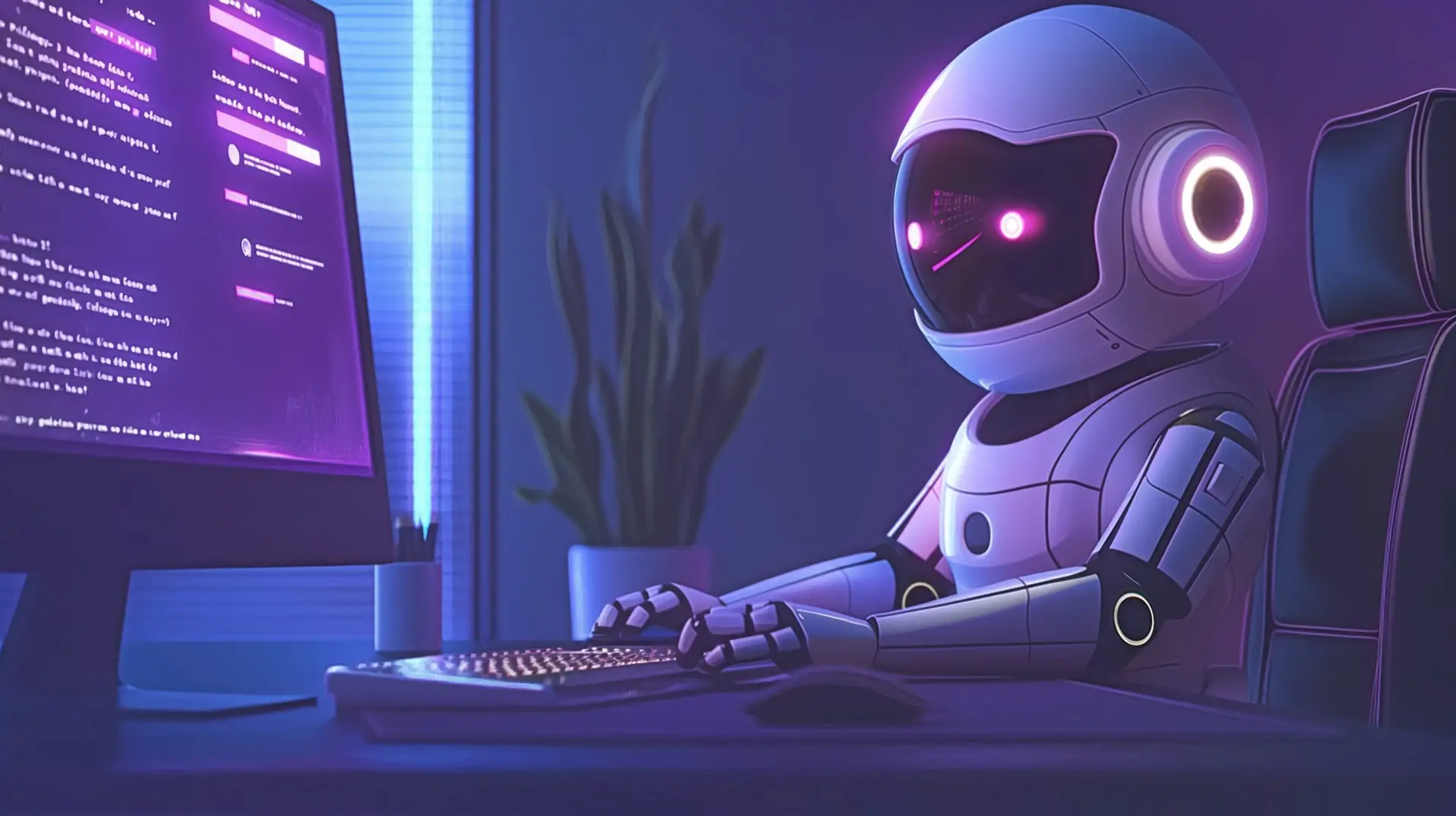 robot coding on a computer while thinking about today's ai news
