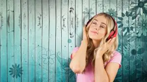 Young woman listening to a viral tiktok song