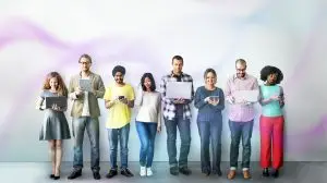group of people watching social media trends on technology