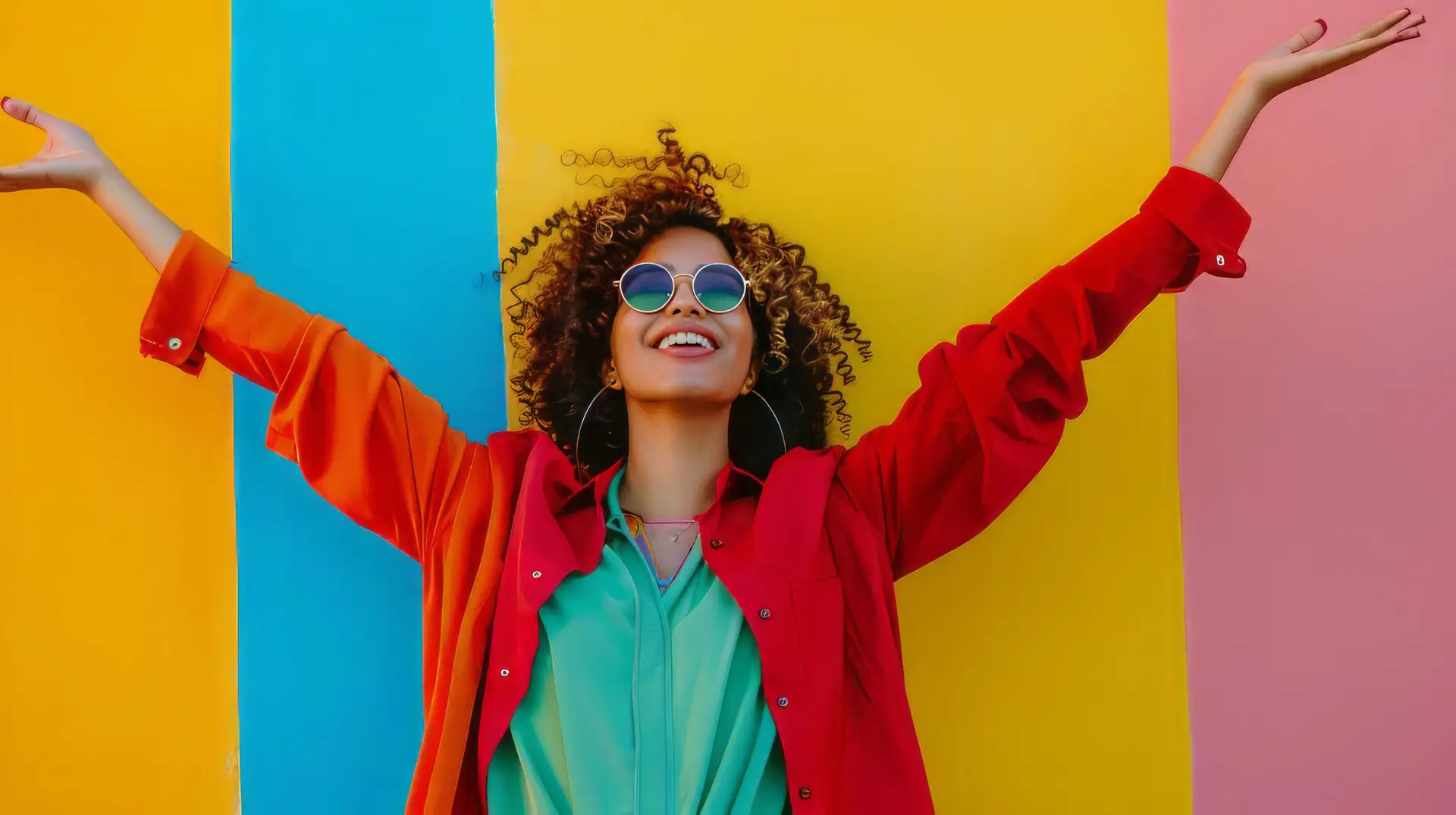 woman with vibrant colors thinking about social media trends