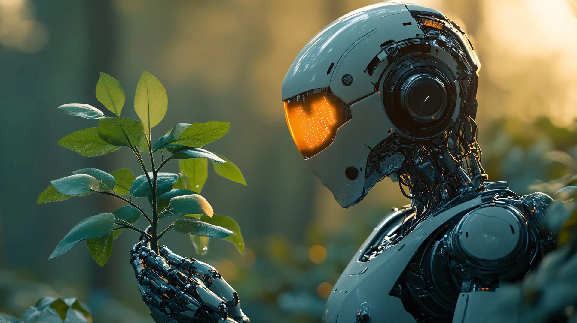 Robot looking at plant thinking about the latest ai news
