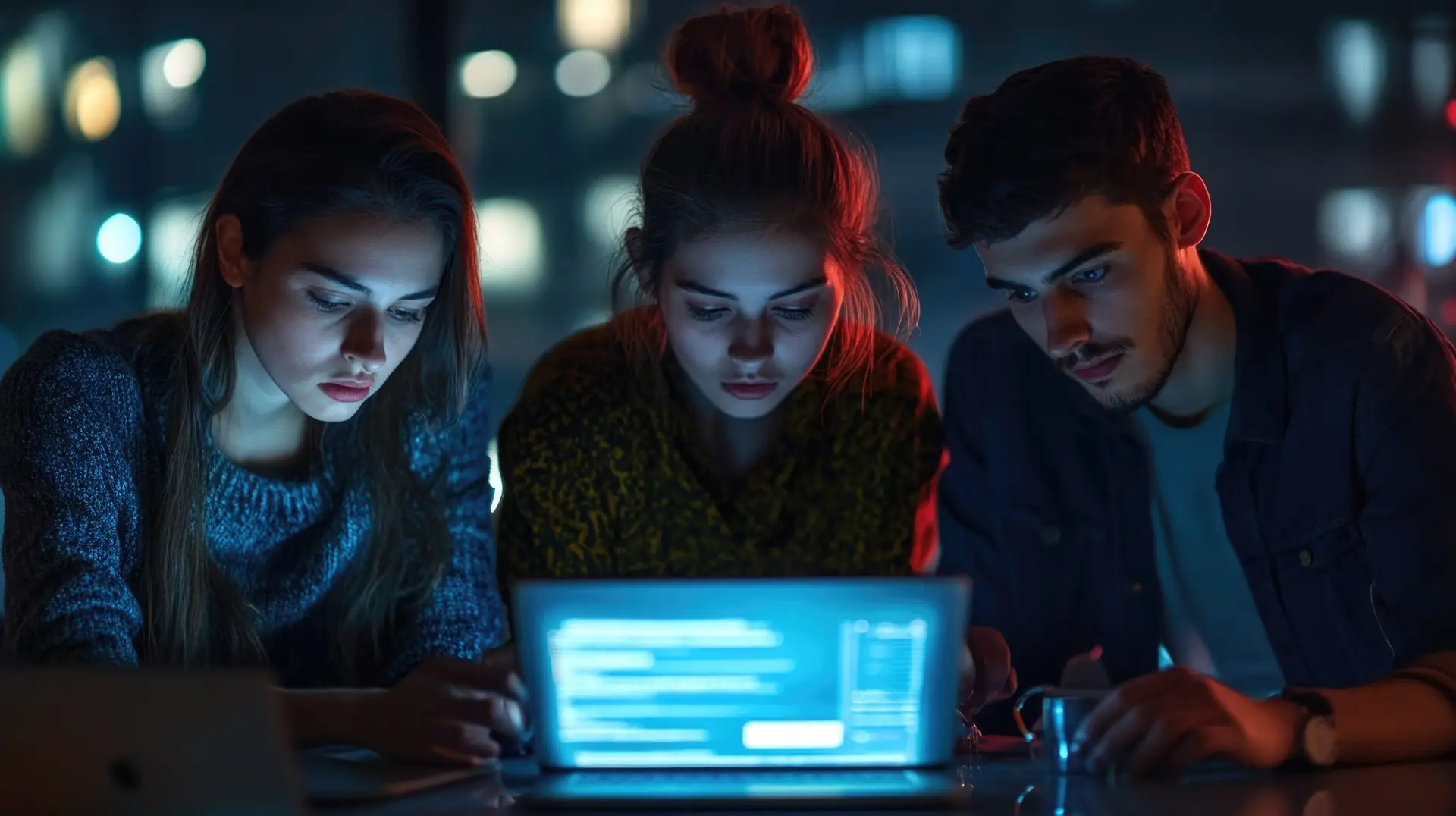Group viewing laptop computer,