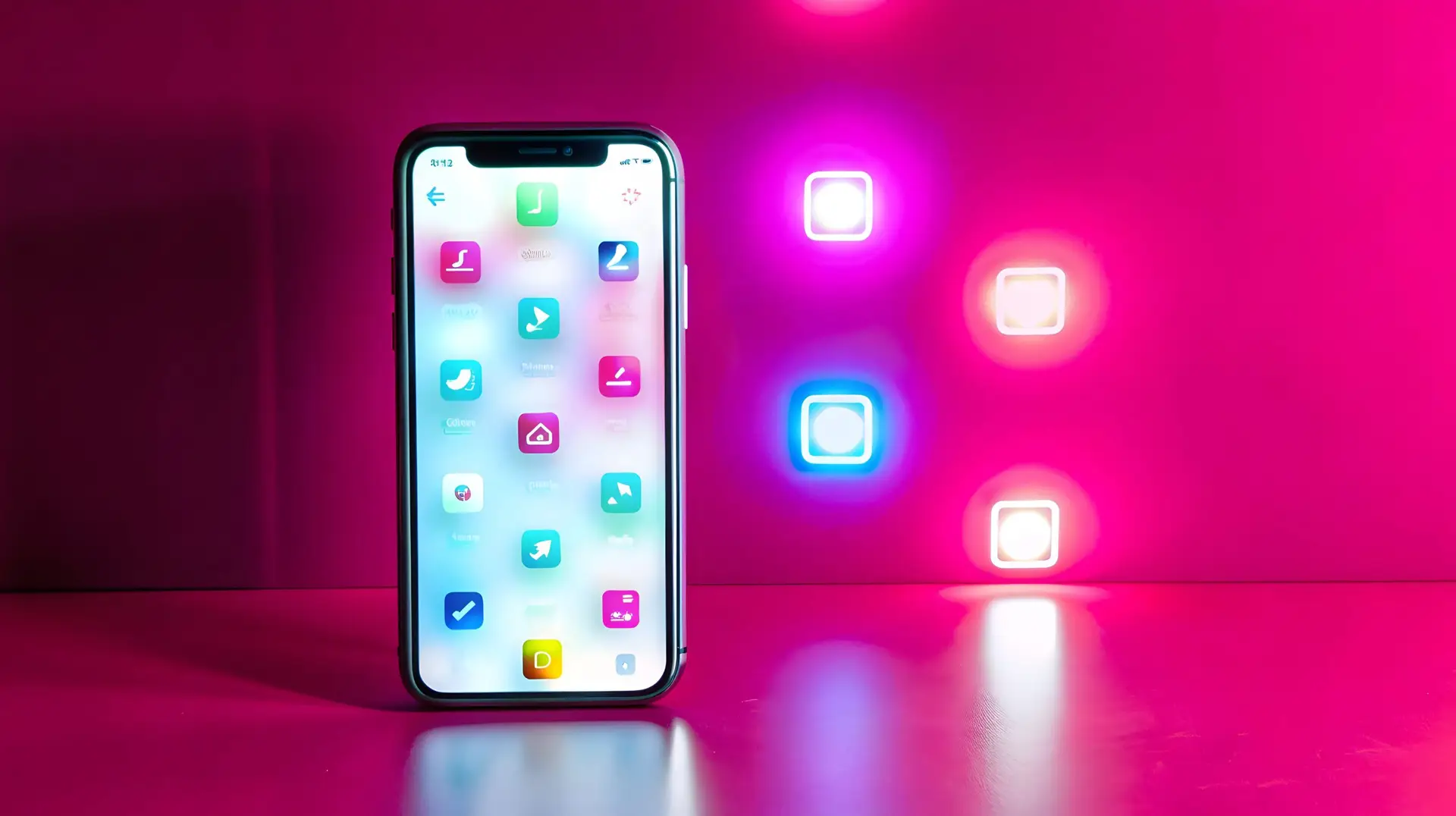 holographic reminder icons smartphone screen with copy space isolated white background emphasis