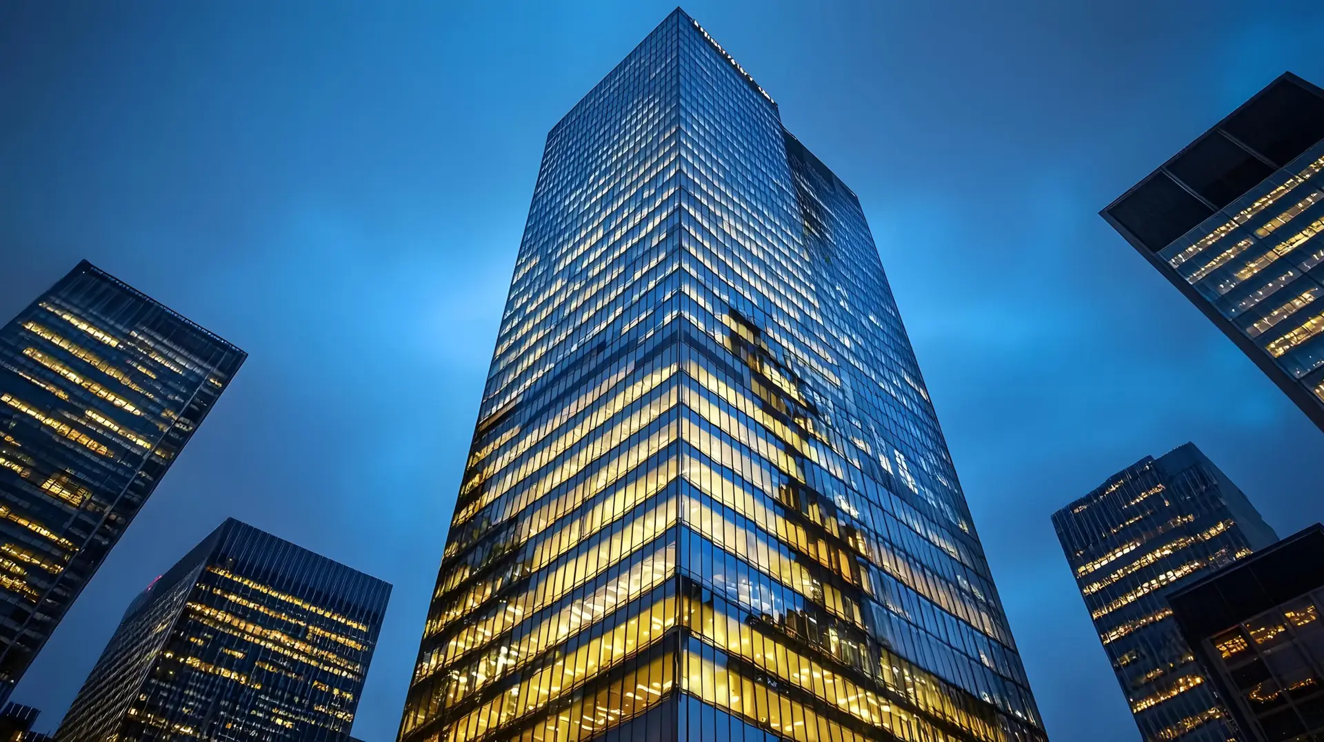 illuminated skyscraper night cityscape