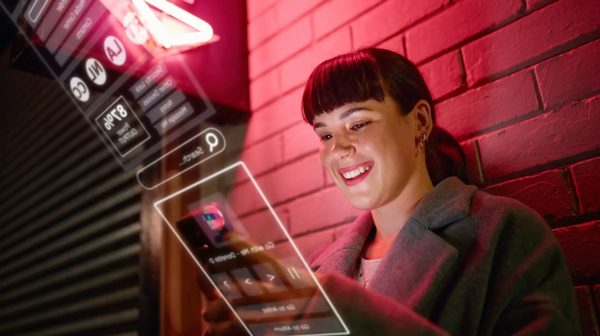 Woman looking at he phone for content treds