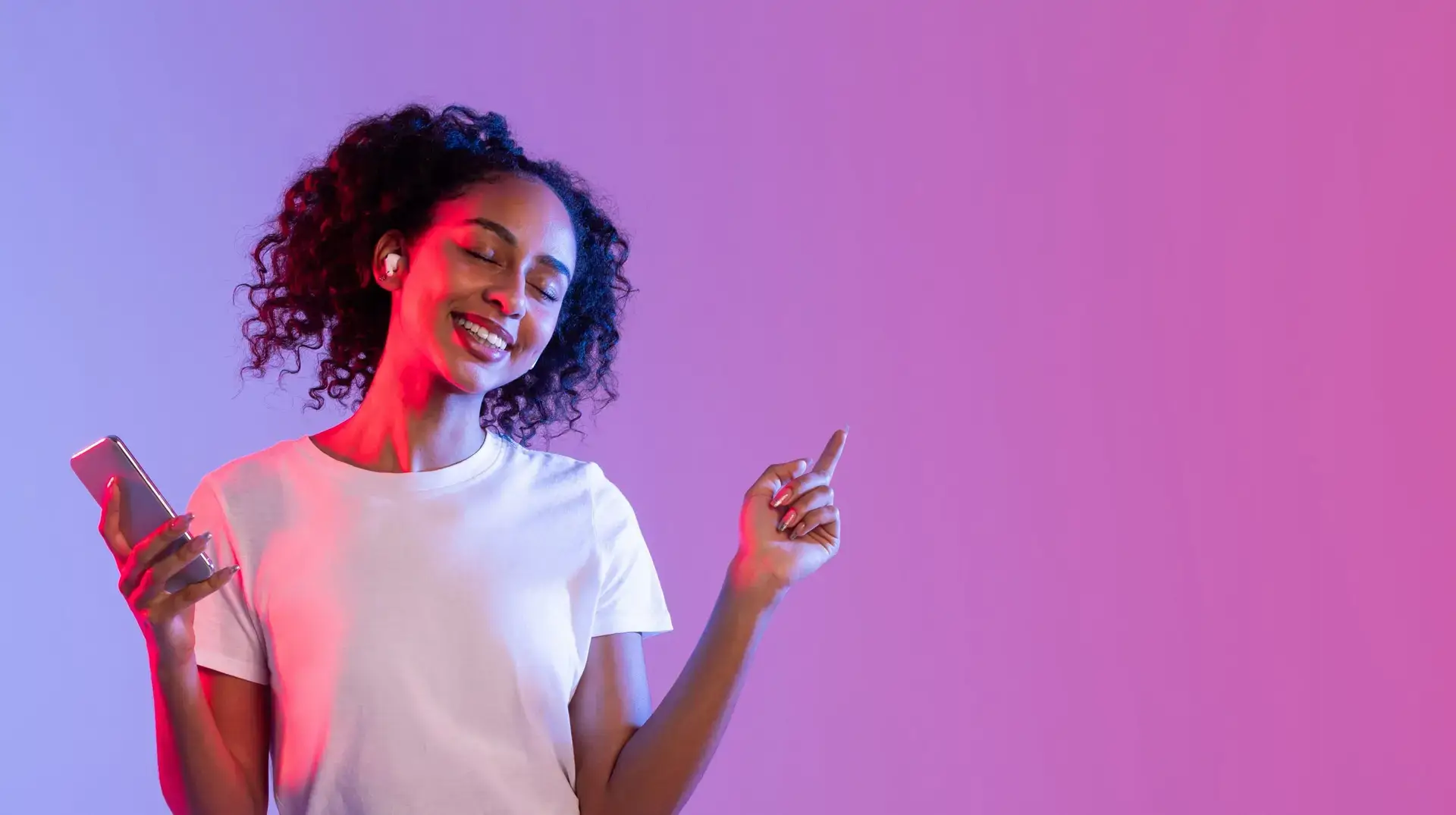 Woman vibing to a trending sound on social media