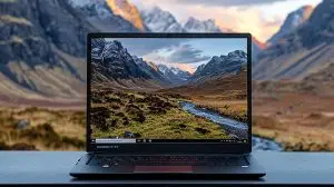 laptop with a mountain view