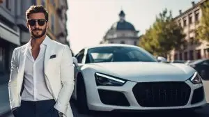 Man and a luxury whit car