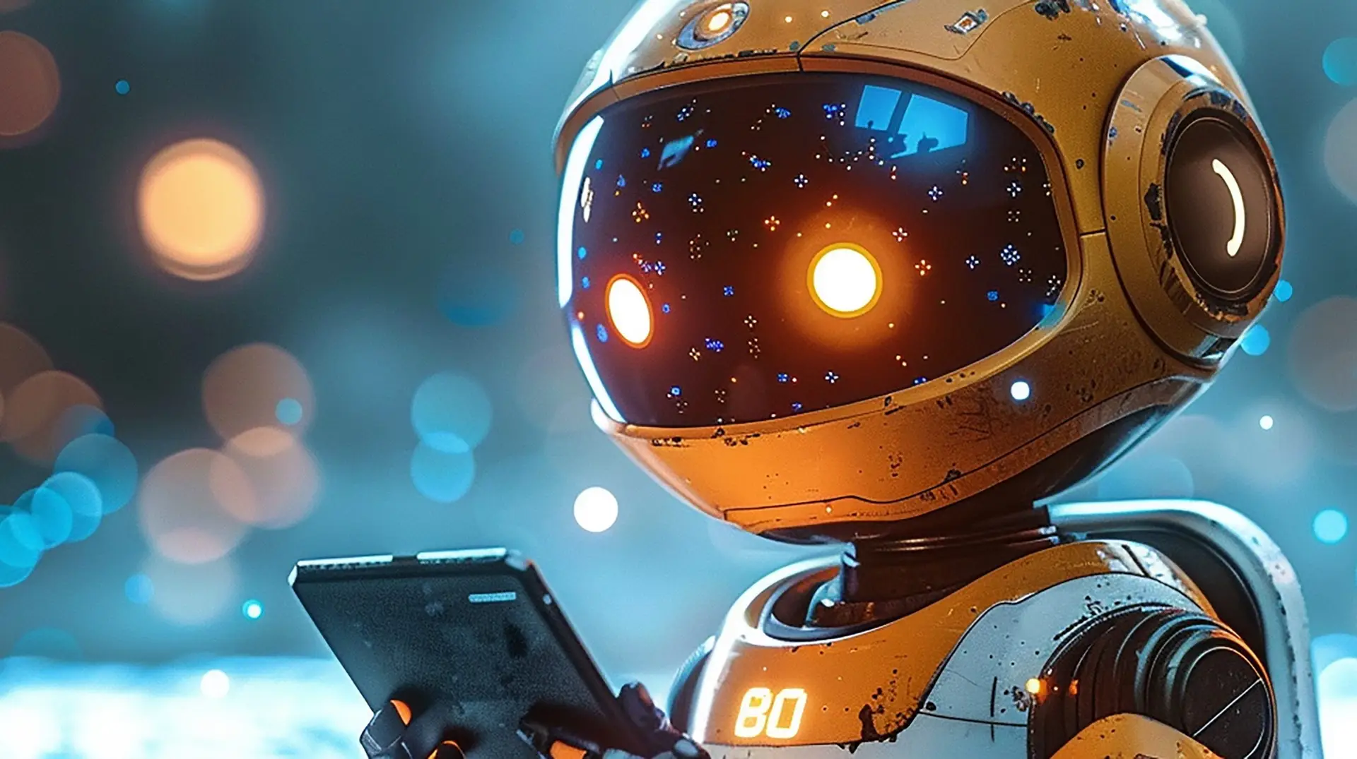 robot looking for tech updates on phone