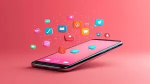 A smartphone with floating social media icons, symbolizing digital connectivity.