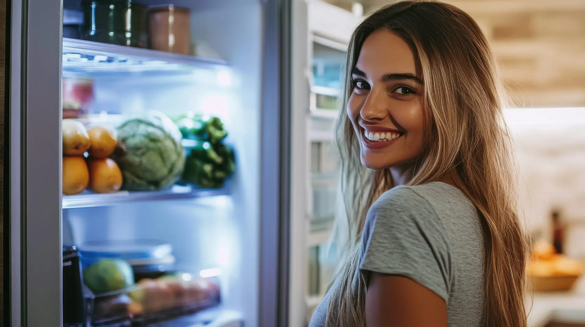 woman by a fridge