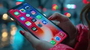 Woman Holding Smartphone in City