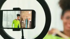 Woman shooting a viral social media content trend for her brand