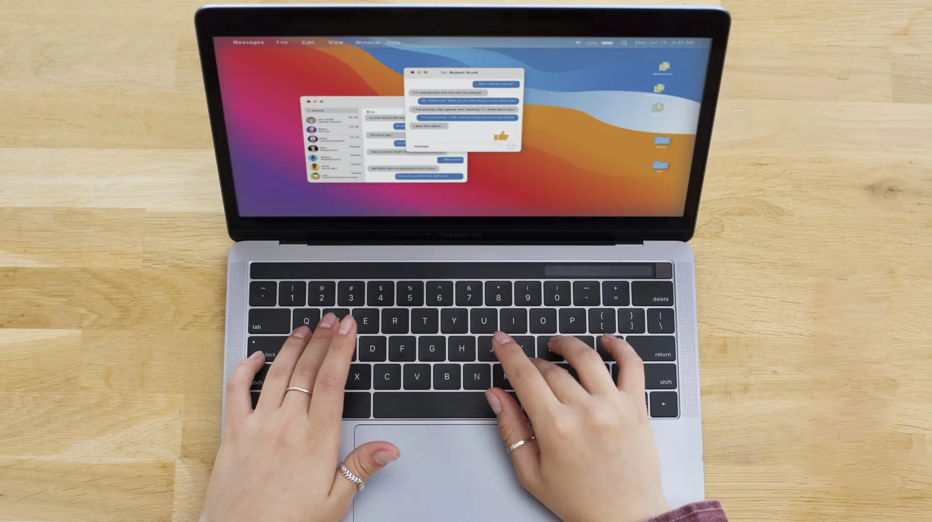 Woman on computer looking for ai news and texting