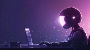 AI chatbot assisting man with technology entering commands in prompt creating something. Concept Technology Assistance, Command Line Prompt, AI Chatbot, Programming Tutorial, Hands-On Learning