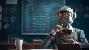 robot sitting in a chair and thinking