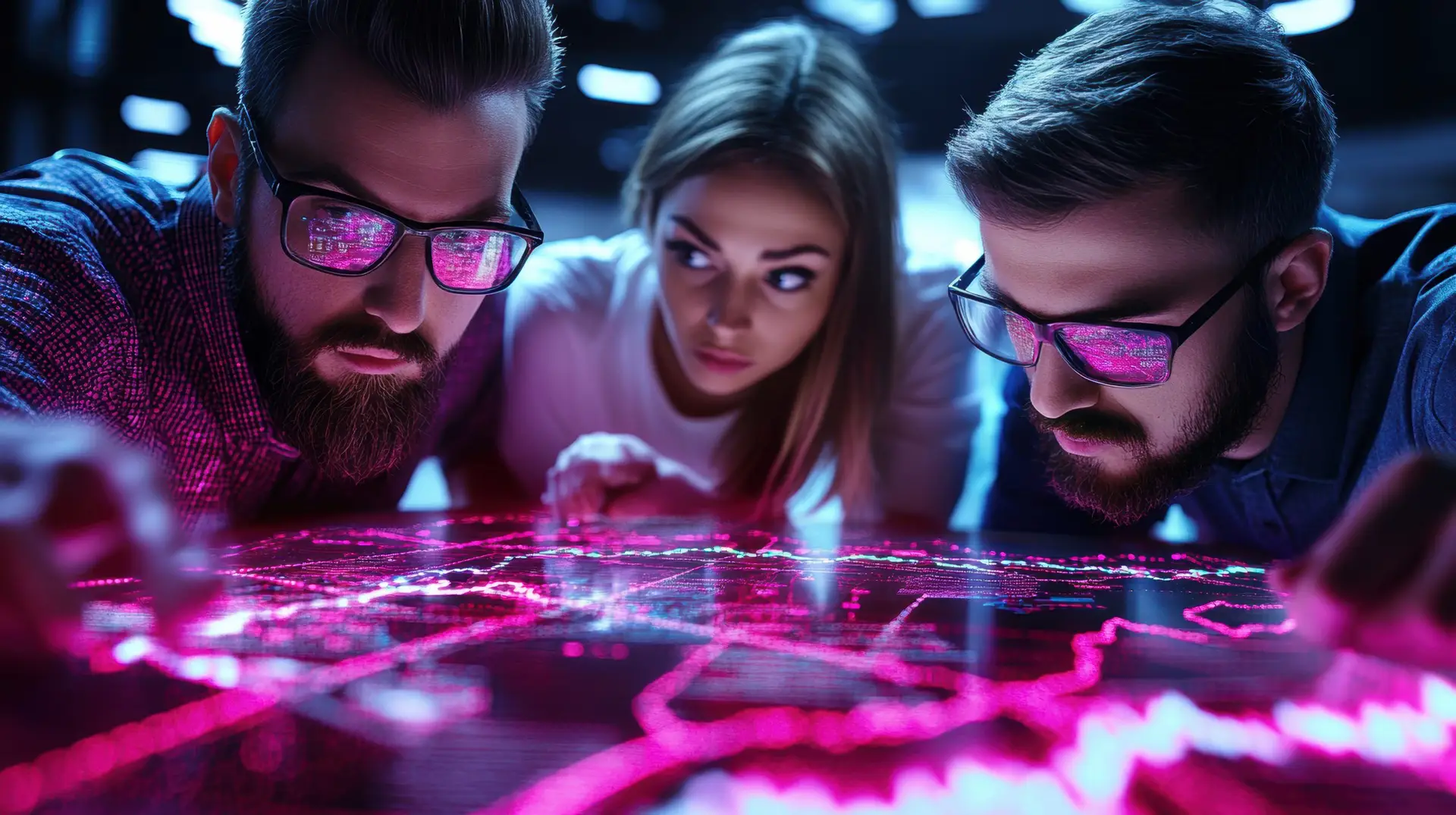 Business team brainstorming in digital world, collaborating on innovative ideas