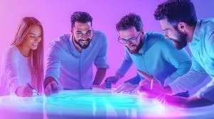 Business Team Collaborating on Interactive Technology