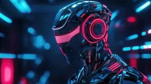 Man in futuristic suit with headphones