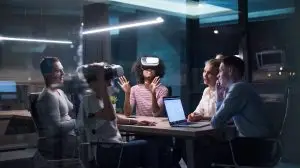 Multiethnic Business team using virtual reality headset