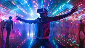 people dancing in a futuristic enviroment