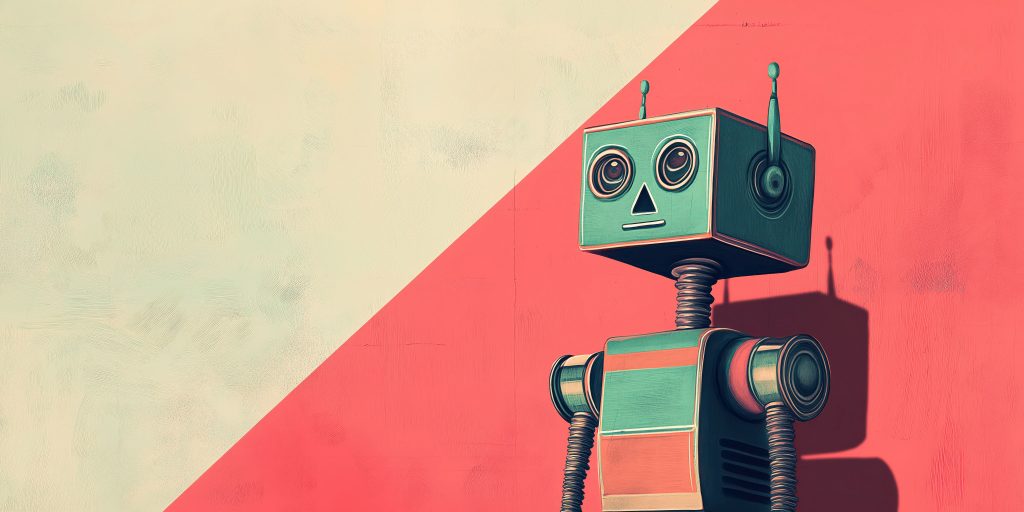 Retro robot against pastel background: vintage meets modern in conceptual art
