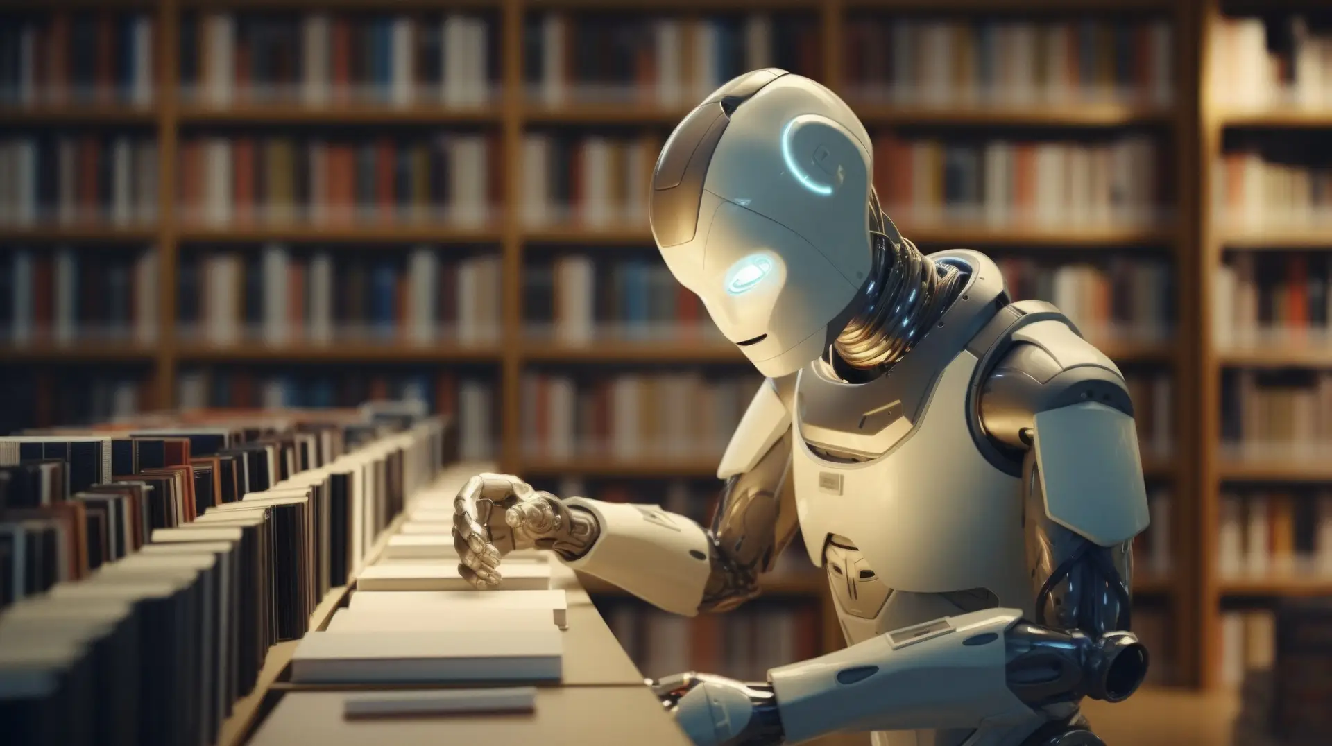 robot working at a library