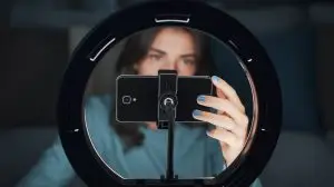 Influencer,Girl,Creating,Videos,For,Social,Media,At,Home,,She