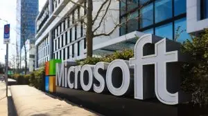 microsoft logo outside a building