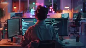 software engineer in his room on his pc