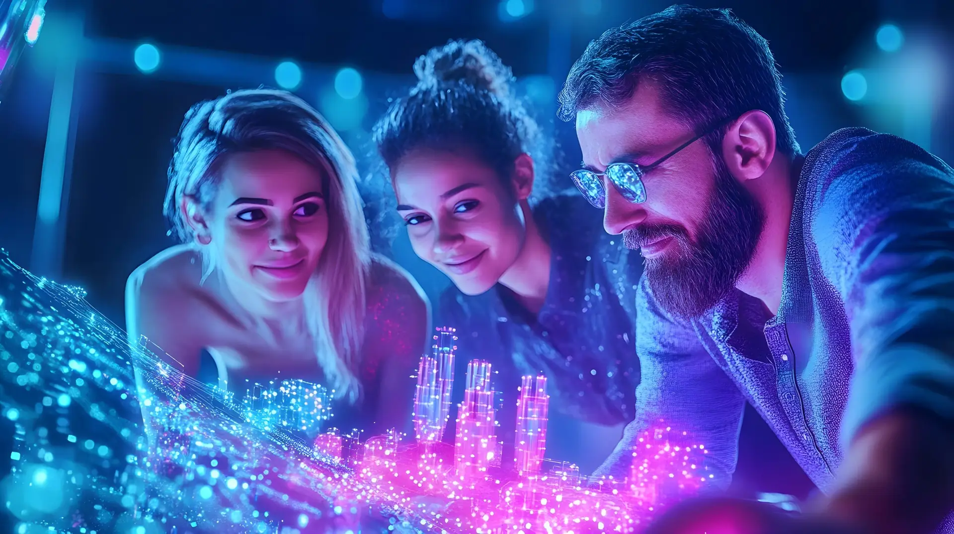 Teamwork, Future, Innovation, Neon Lights