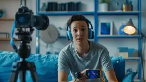 The young vlogger recording video