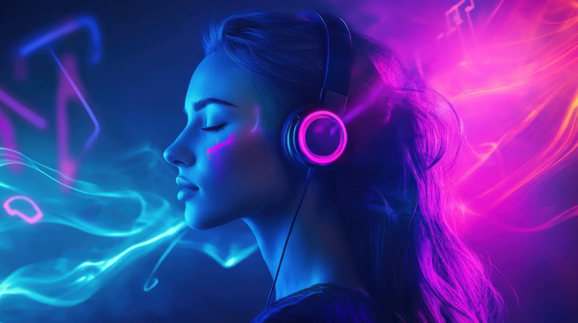 Music Lover, Headphones, Neon Vibes, Artistic Background, Vibrant Color