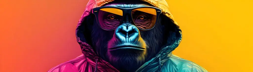 Neon Gorilla Illustration - Cool Primate with Sunglasses