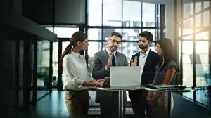 Laptop,,Meeting,And,Business,People,With,Cooperation,For,Group,Project