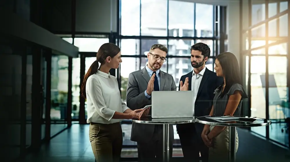 Laptop,,Meeting,And,Business,People,With,Cooperation,For,Group,Project