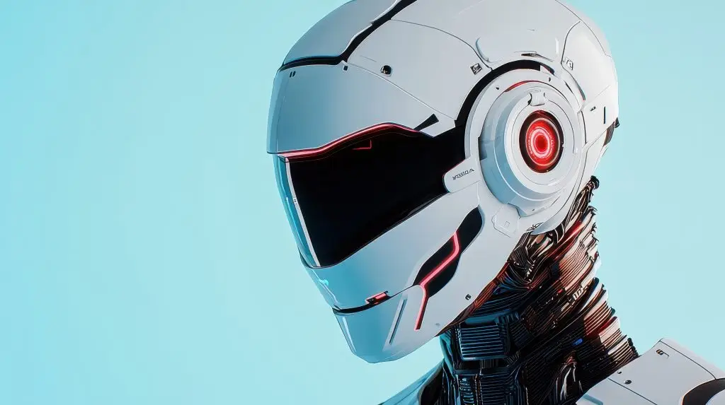 Futuristic AI robot with sleek design and advanced sensors, showcasing blend of technology and innovation. striking features and glowing elements evoke sense of modernity and sophistication.