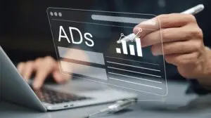 A graphic of a marketer analyzing the performance of ad campaigns