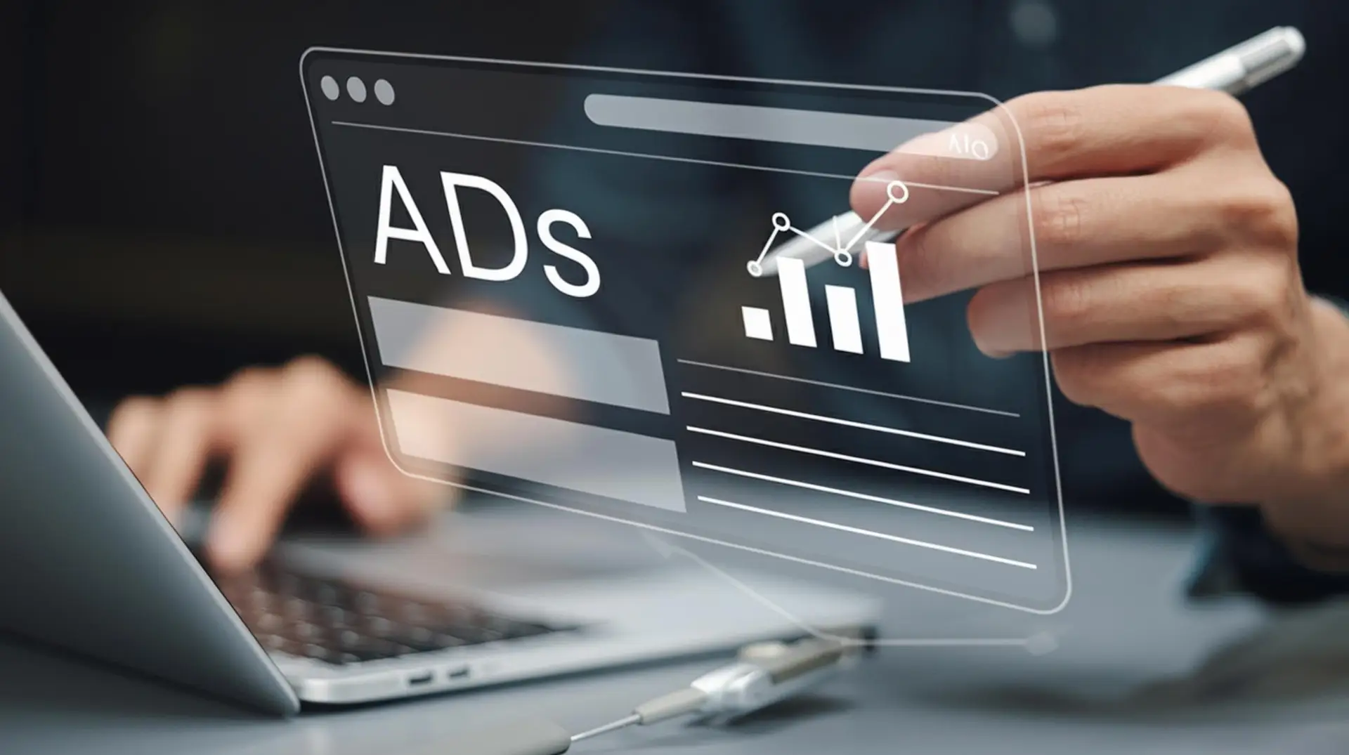 A graphic of a marketer analyzing the performance of ad campaigns