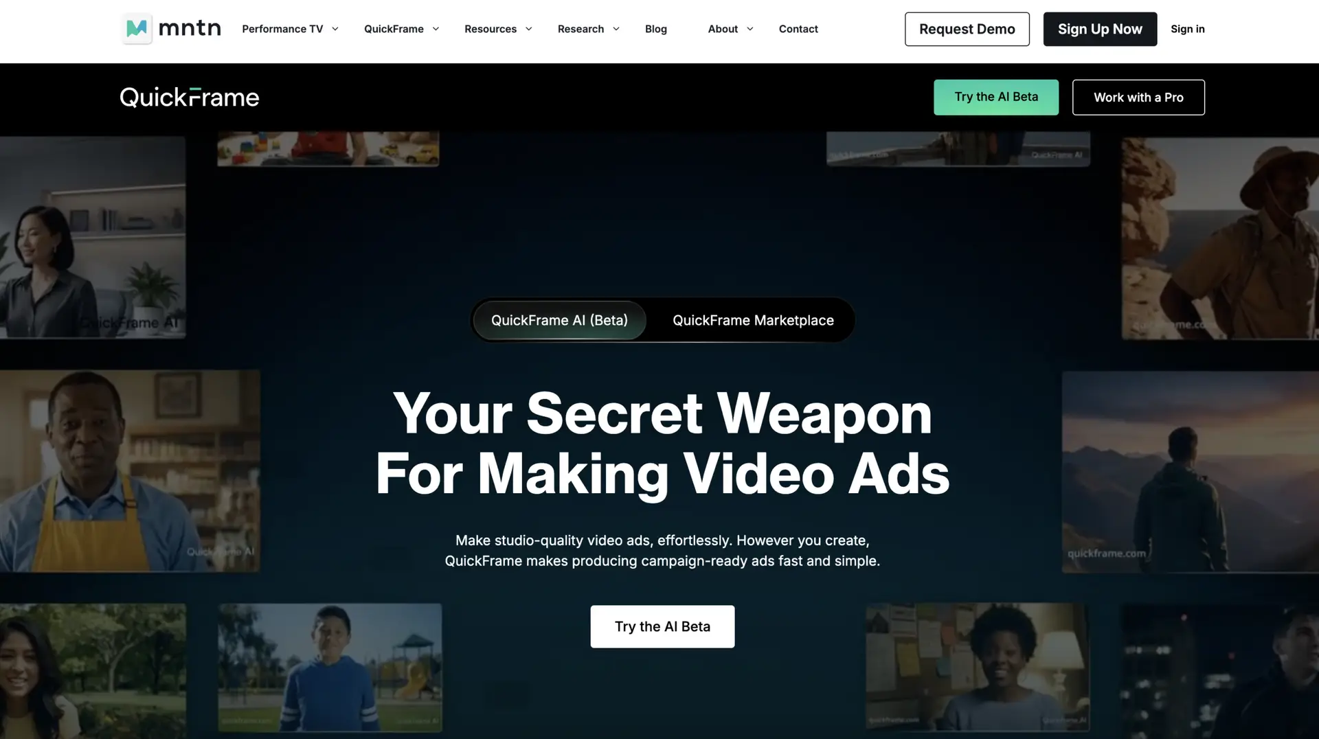 quickframe ai homepage