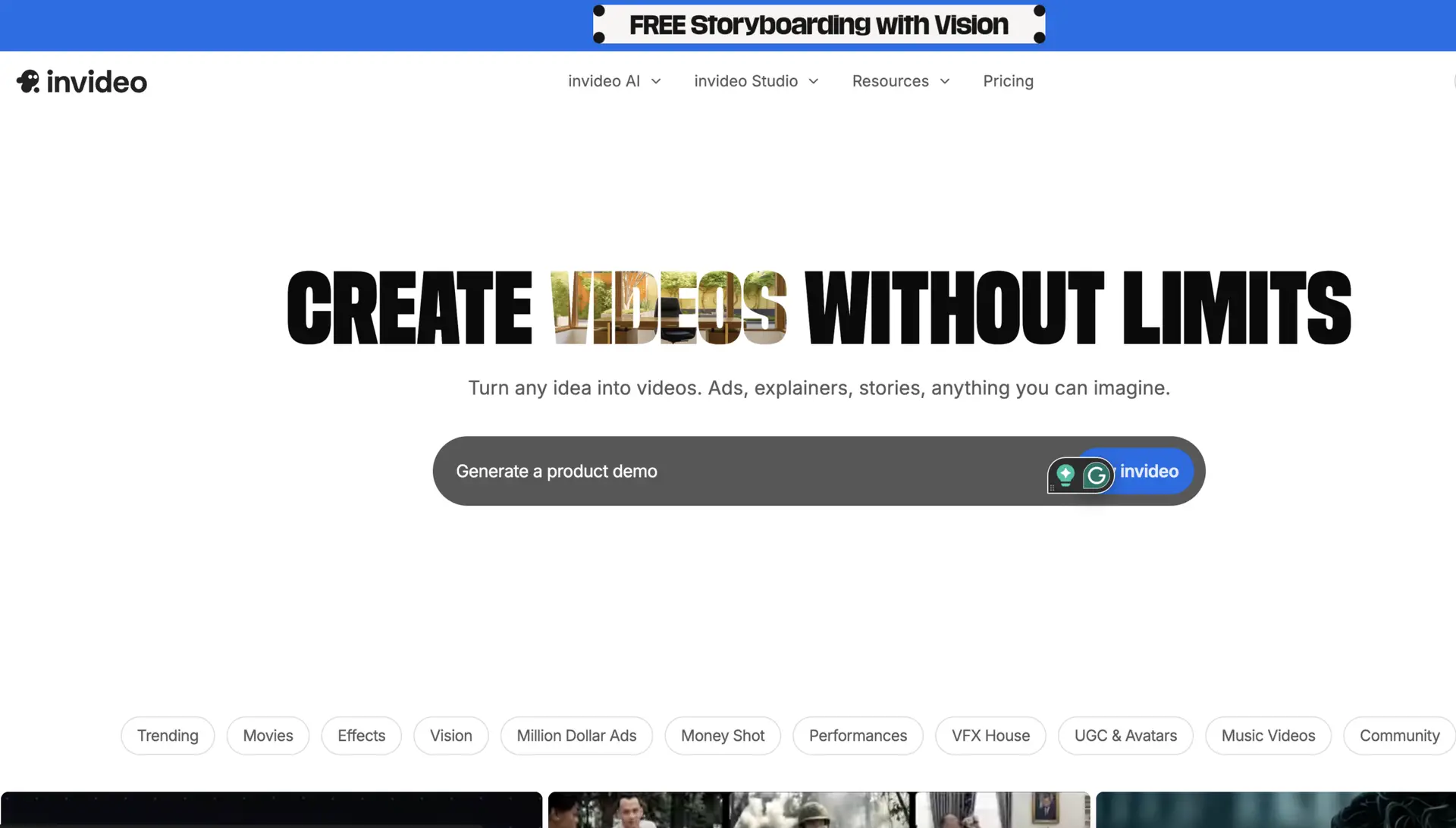 Invideo homepage