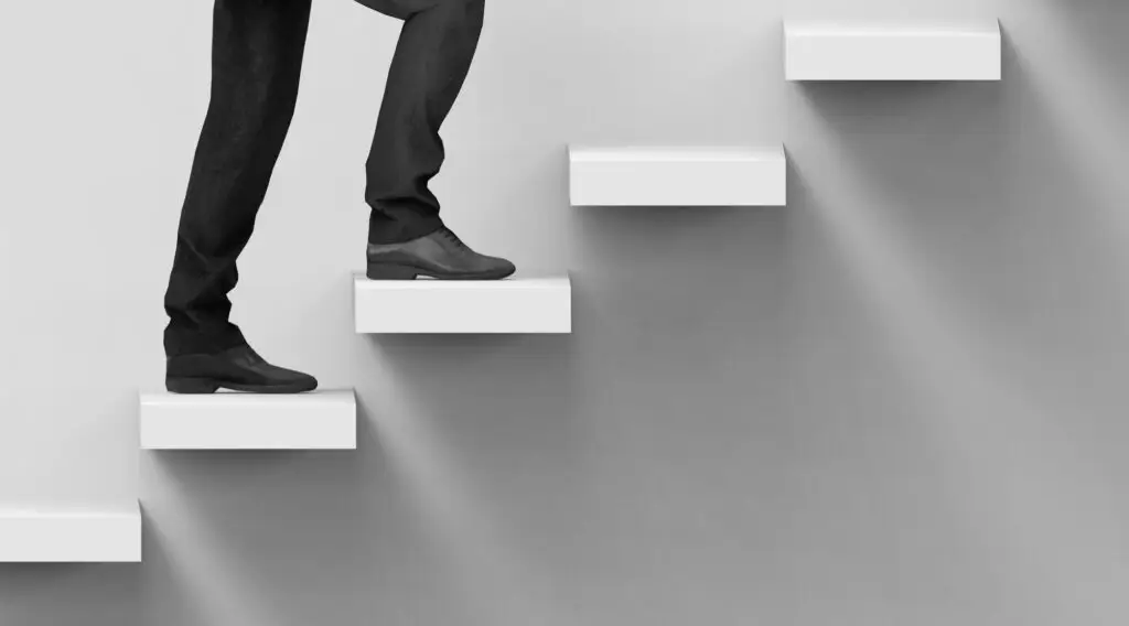 Graphic illustrating a business owner taking the necessary steps to grow his business