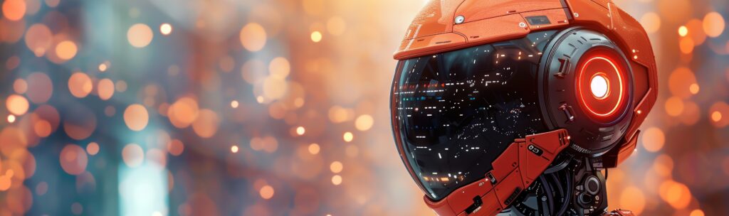 robot with headphones vibrant orange