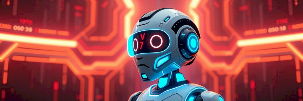 cool vibrant ai robot with a red background