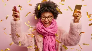 Girl celebrating in pink