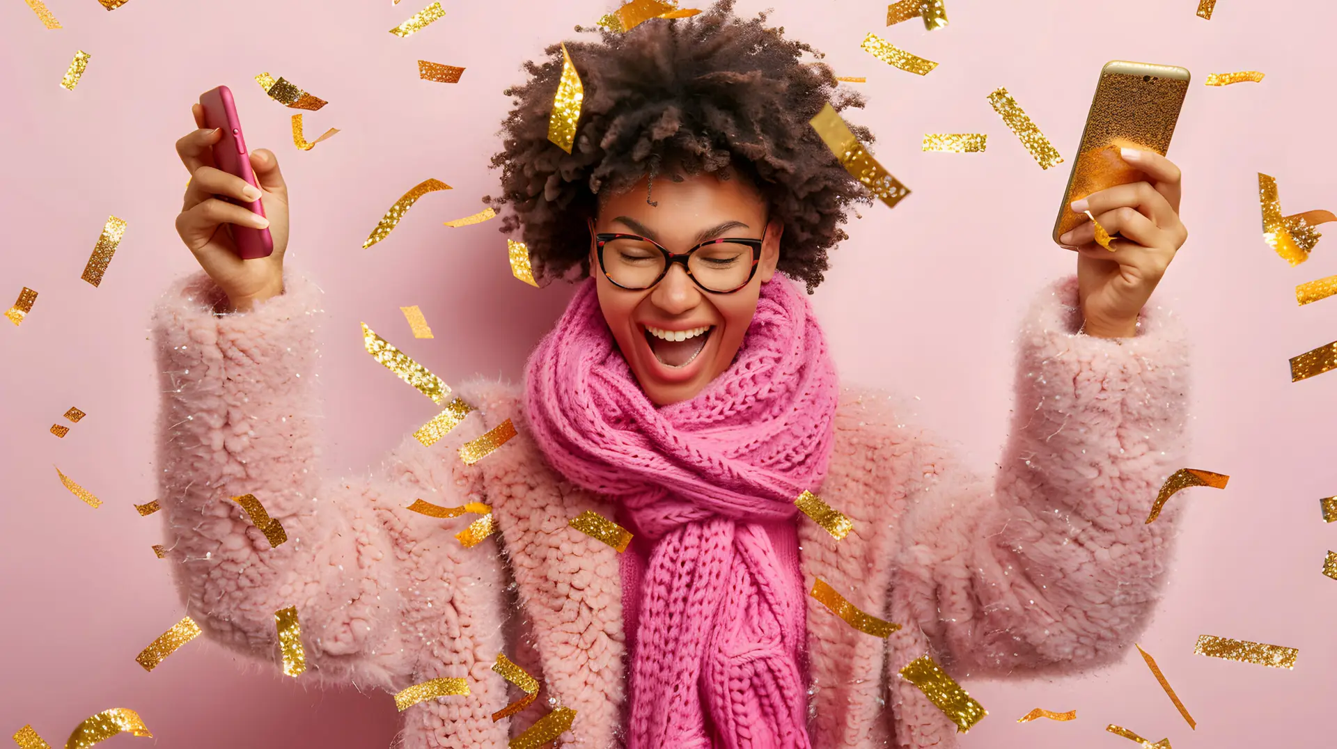 Girl celebrating in pink
