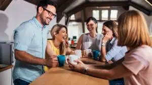 group of people talking about social media trends